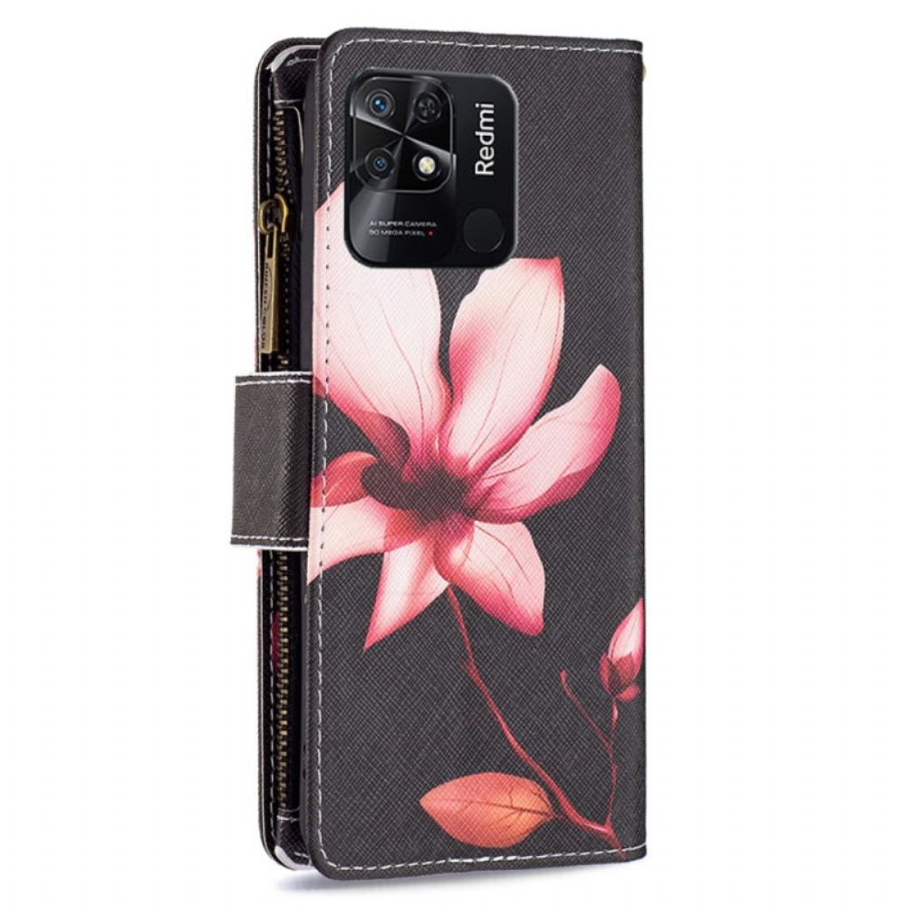 Leren Hoesje voor Xiaomi Redmi 10C Bloemzak Met Rits