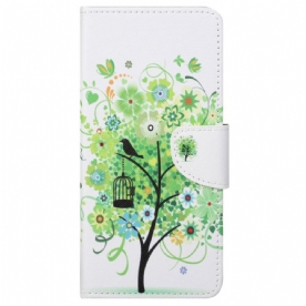 Leren Hoesje voor Xiaomi Redmi 10C Groene Bladboom