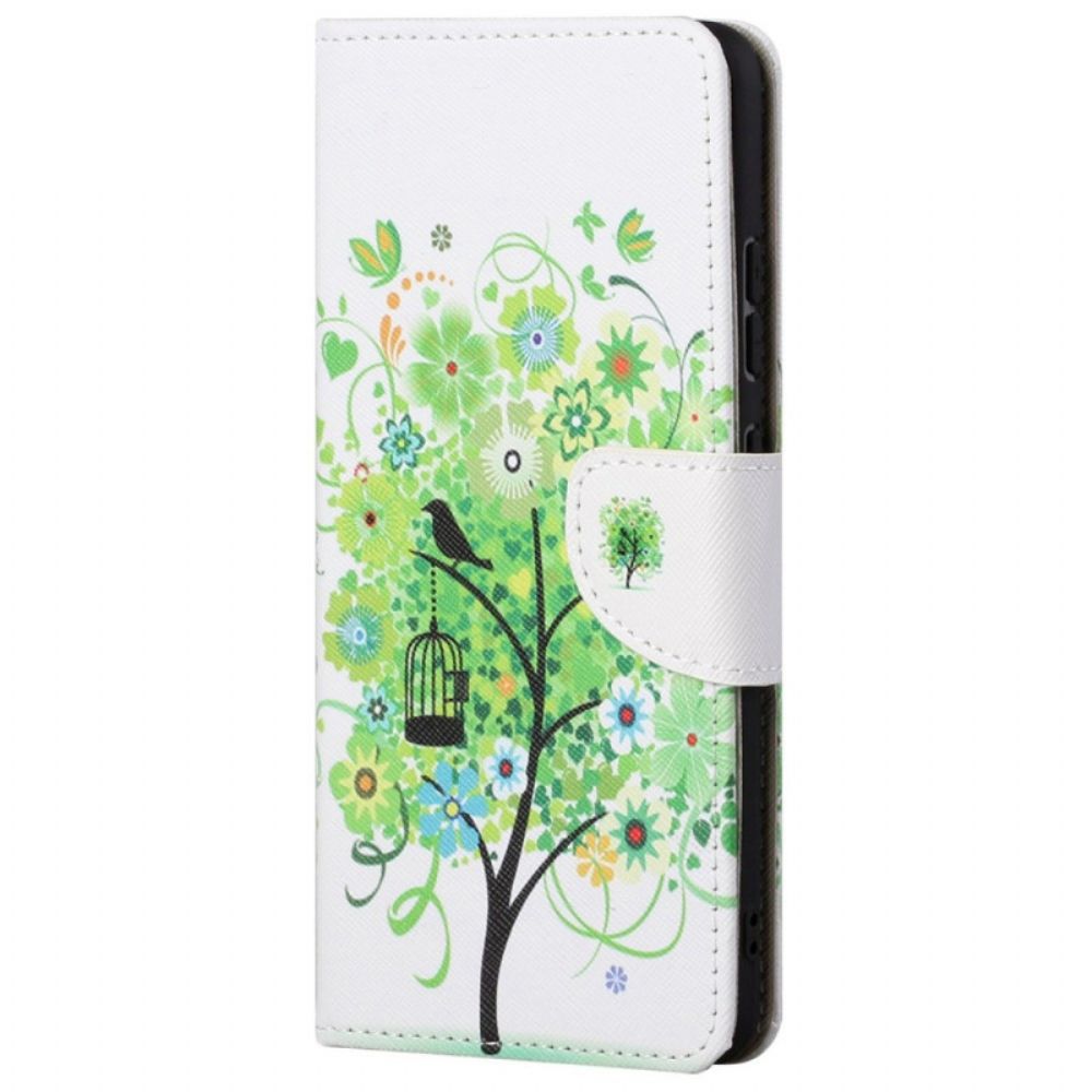 Leren Hoesje voor Xiaomi Redmi 10C Groene Bladboom