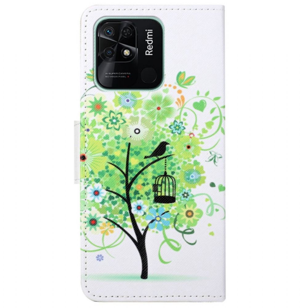 Leren Hoesje voor Xiaomi Redmi 10C Groene Bladboom