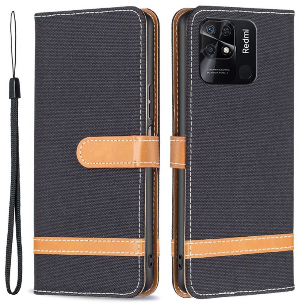 Leren Hoesje voor Xiaomi Redmi 10C Met Ketting Band Met Stof En Leereffect