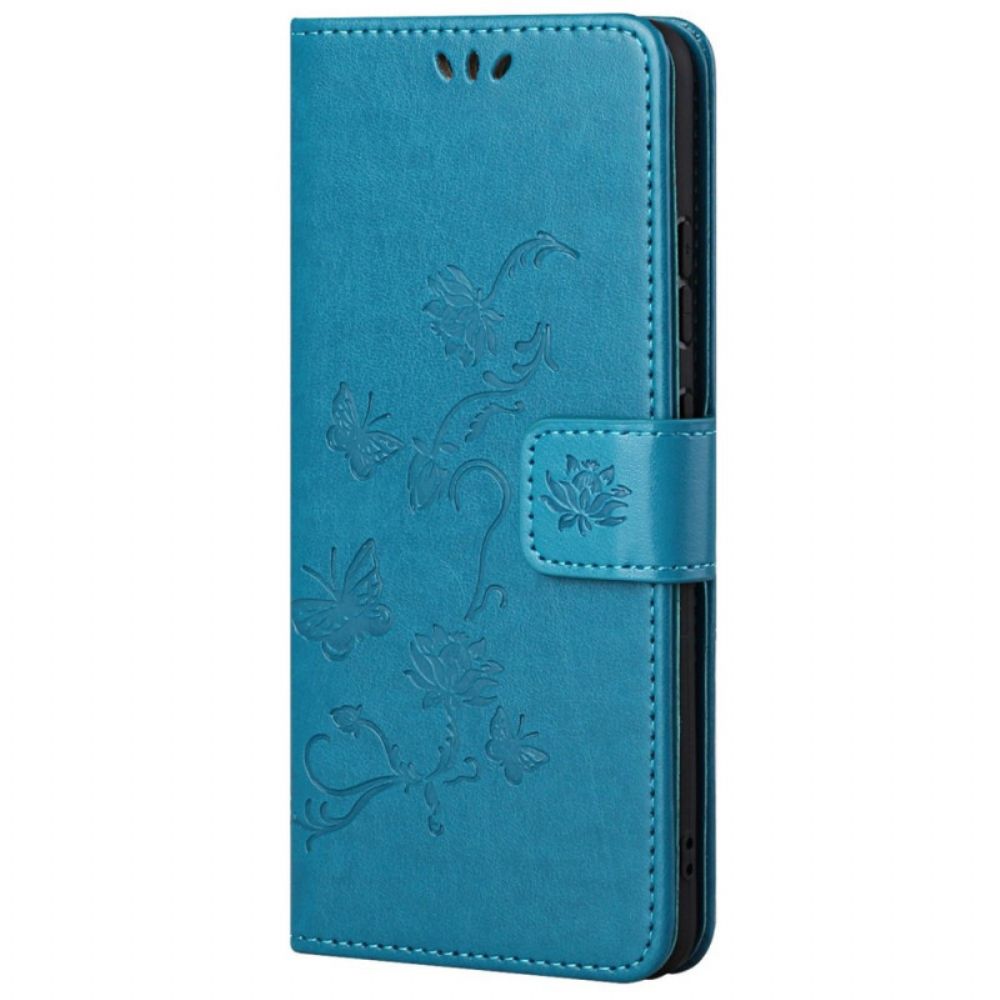 Leren Hoesje voor Xiaomi Redmi 10C Met Ketting Thong Bloemen