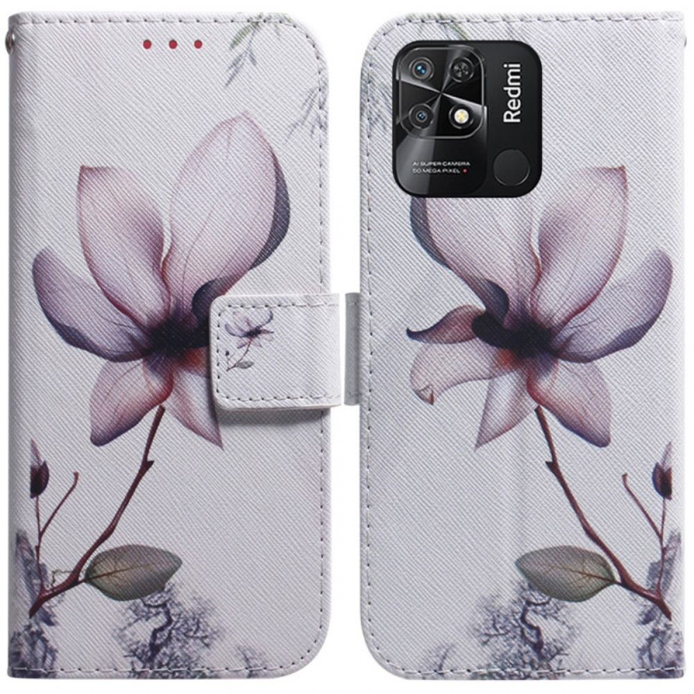 Leren Hoesje voor Xiaomi Redmi 10C Roze Bloem