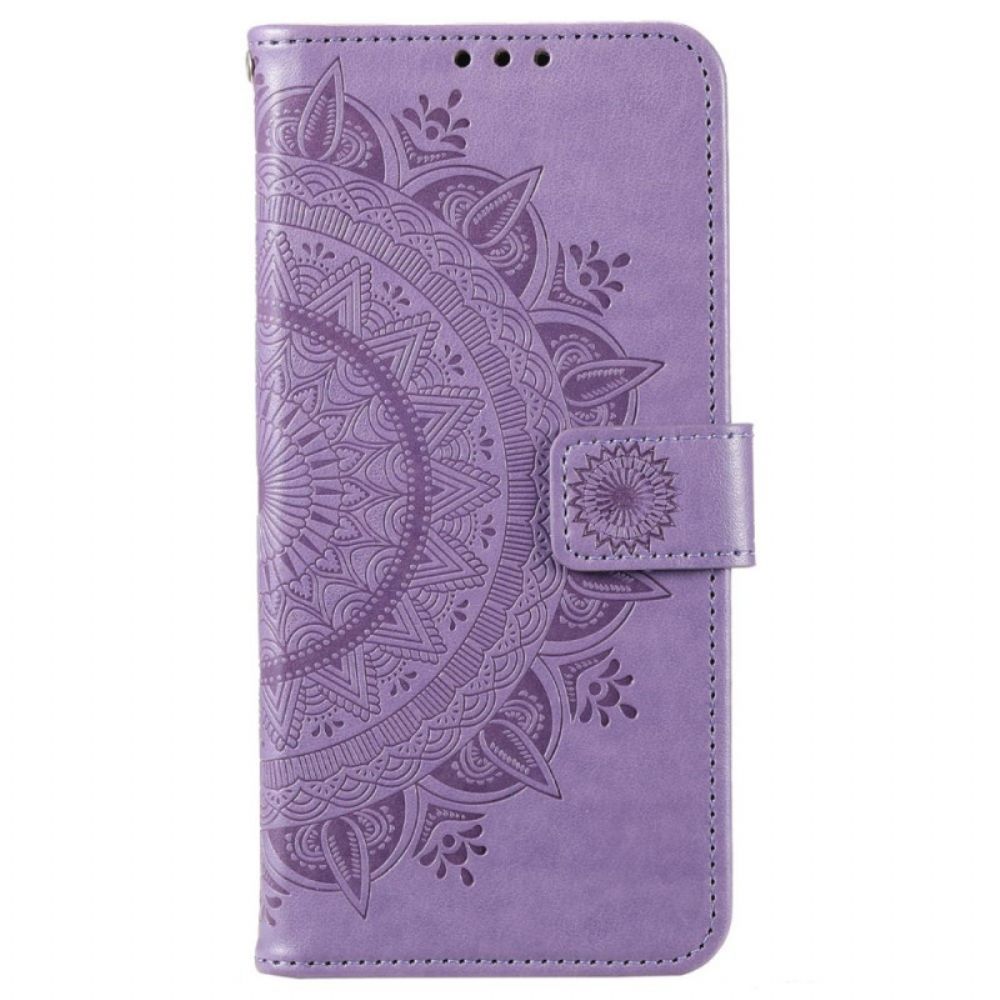 Leren Hoesje voor Xiaomi Redmi 10C Zonnemandala Met Lanyard