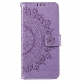 Leren Hoesje voor Xiaomi Redmi 10C Zonnemandala Met Lanyard