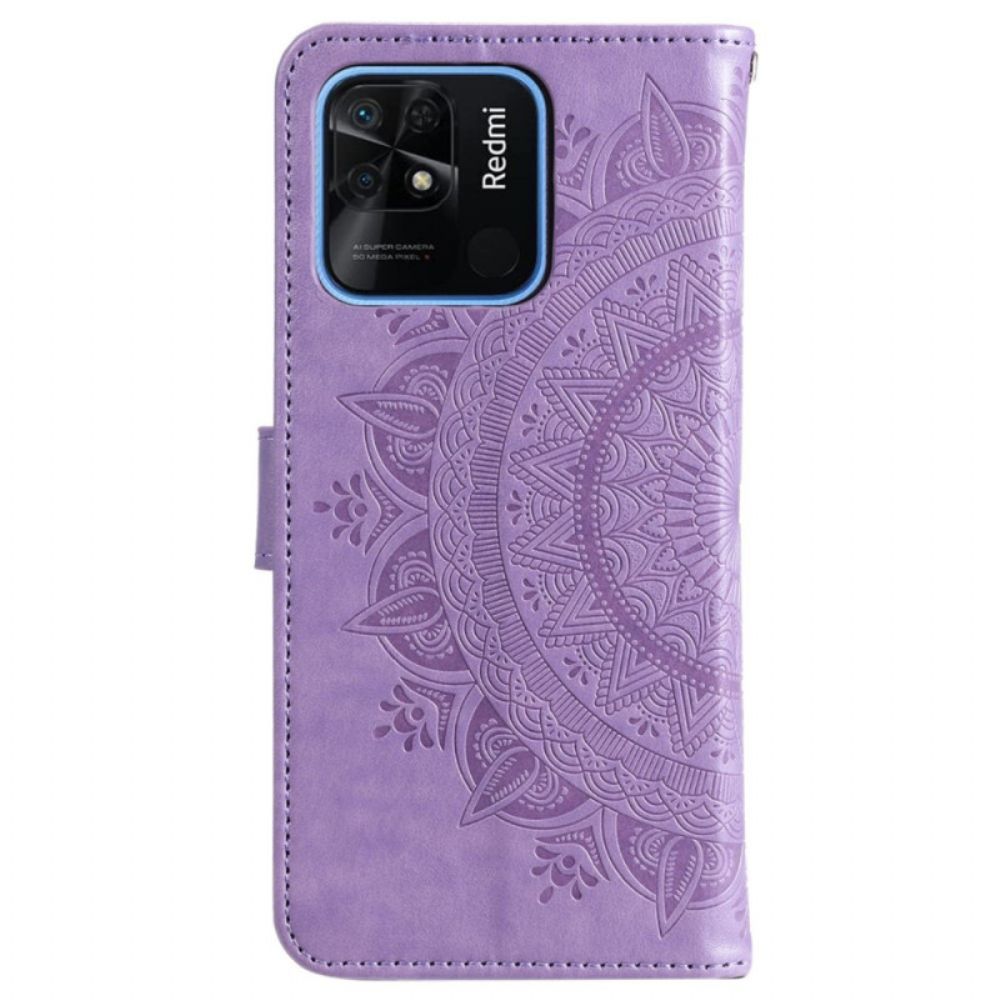 Leren Hoesje voor Xiaomi Redmi 10C Zonnemandala Met Lanyard