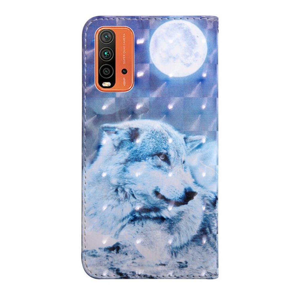 Leren Hoesje voor Xiaomi Redmi 9T Maanlicht Wolf