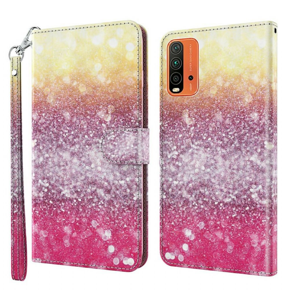 Leren Hoesje voor Xiaomi Redmi 9T Magenta Glitterverloop