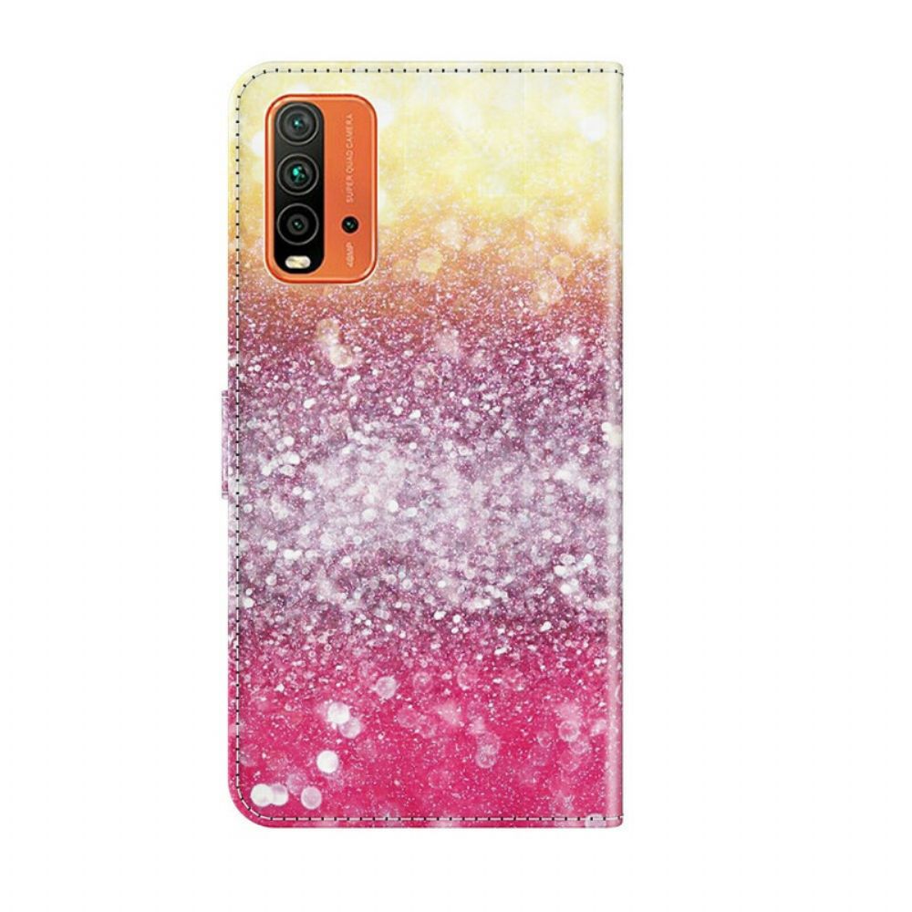 Leren Hoesje voor Xiaomi Redmi 9T Magenta Glitterverloop