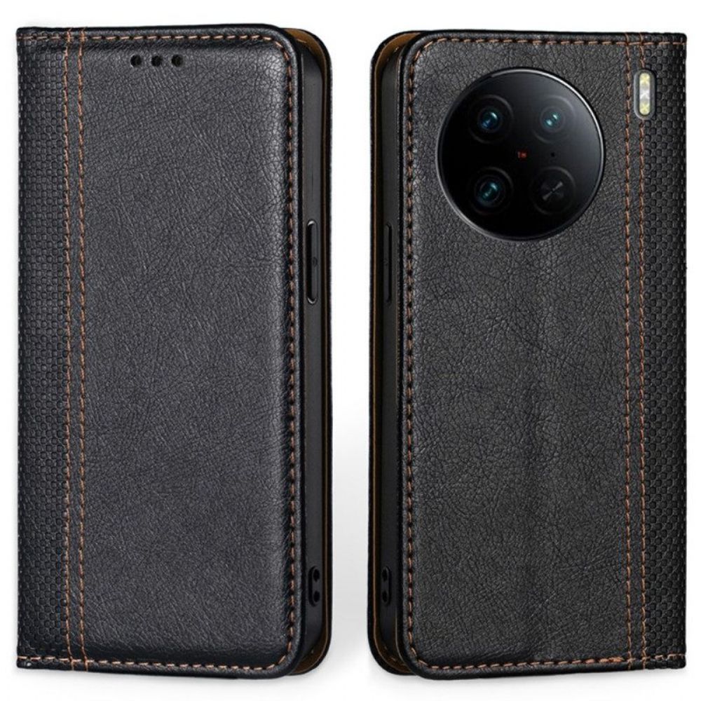 Bescherming Hoesje voor Vivo X90 Pro Folio-hoesje Vintage Kunstleer