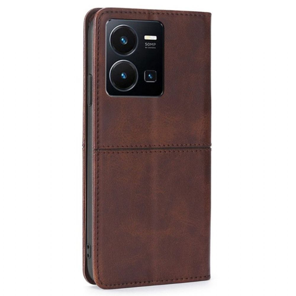 Bescherming Hoesje voor Vivo Y22s Folio-hoesje Retro Leereffect