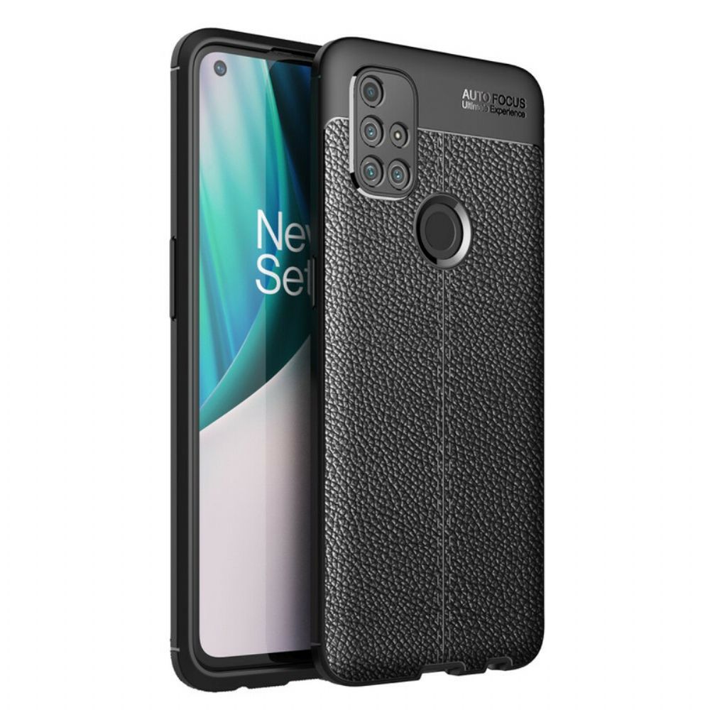 Hoesje voor OnePlus Nord N10 Dubbele Lijn Litchi Leder Effect