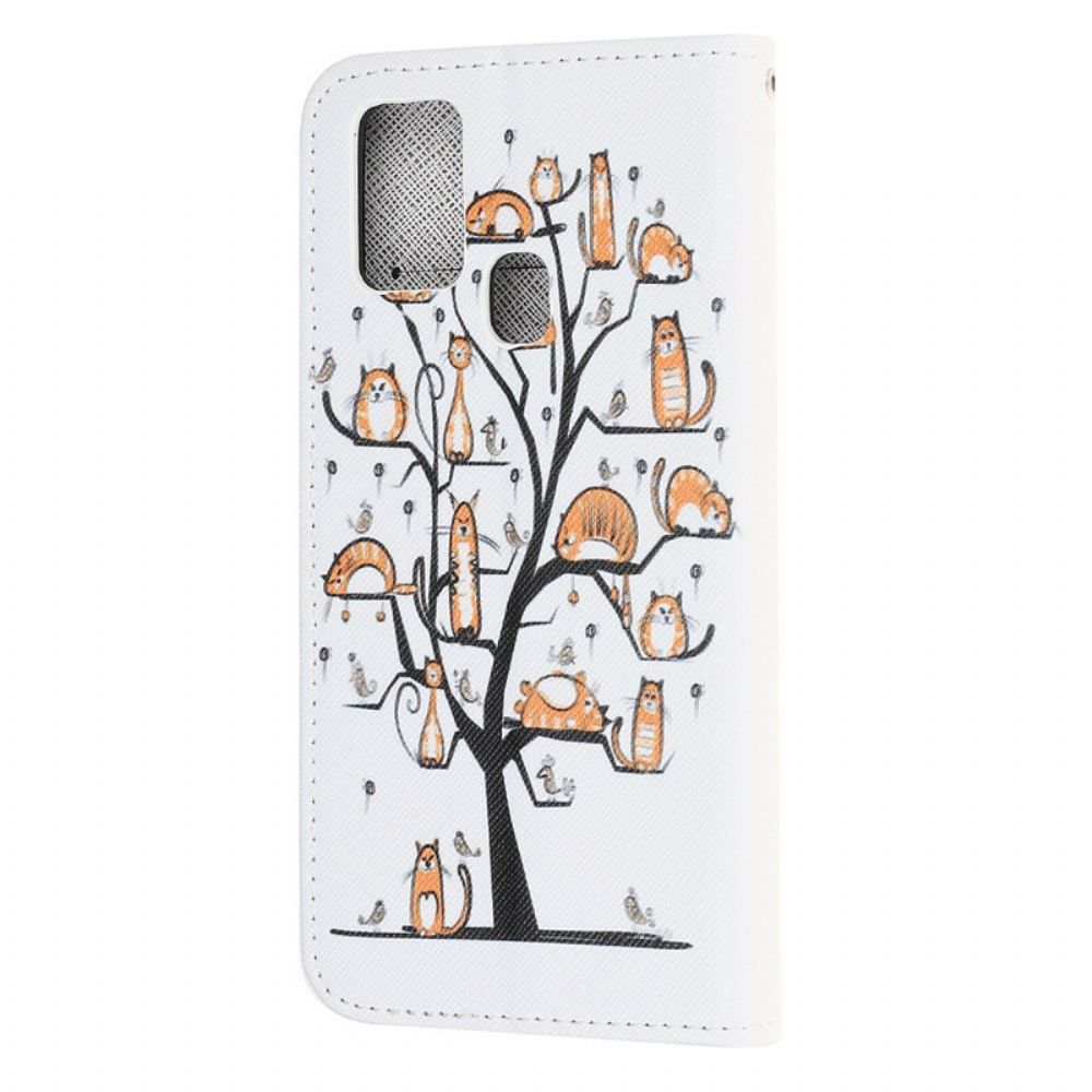 Leren Hoesje voor OnePlus Nord N10 Met Ketting Funky Katten Met Riem