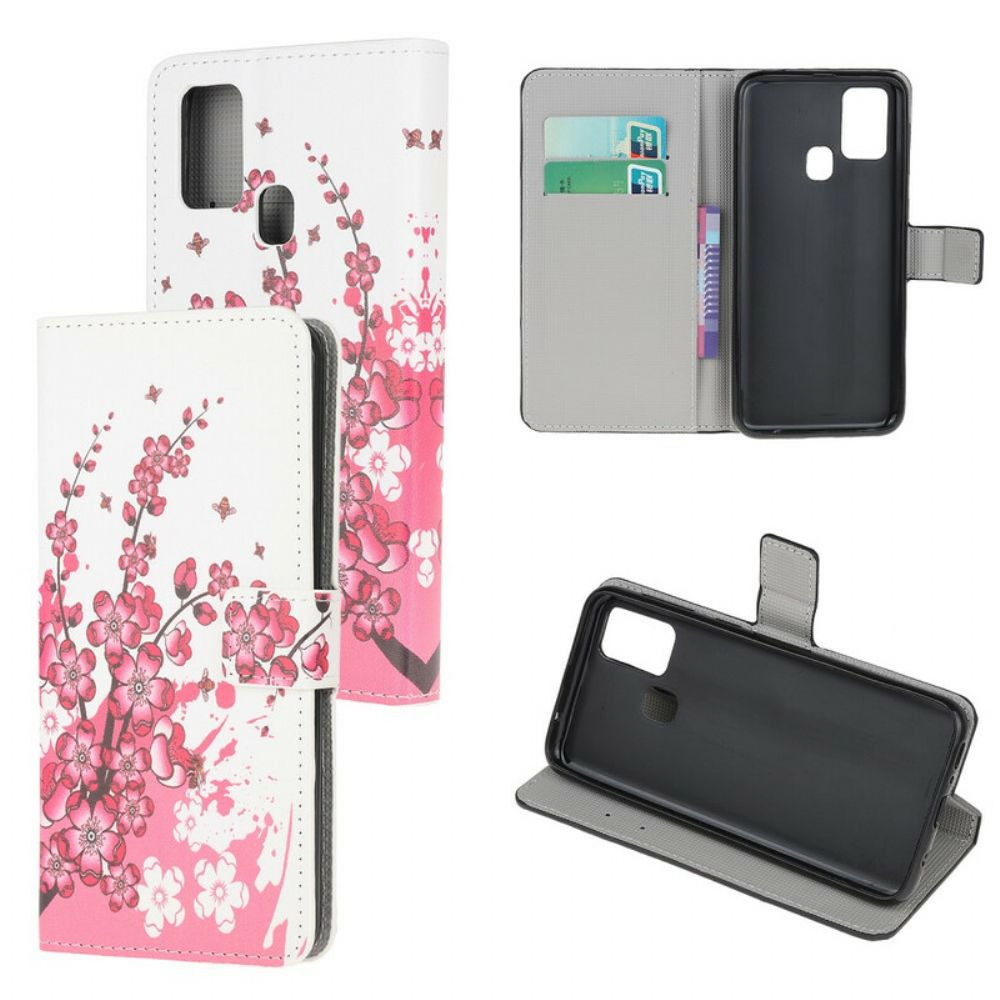 Leren Hoesje voor OnePlus Nord N10 Tropische Bloemen