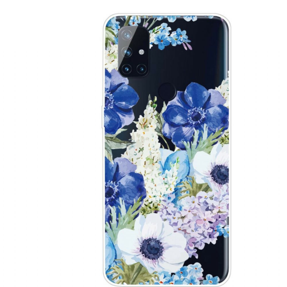 Telefoonhoesje voor OnePlus Nord N10 Aquarel Blauwe Bloemen Naadloos