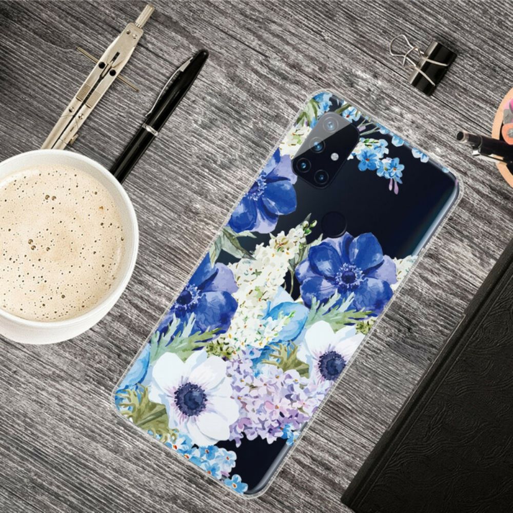 Telefoonhoesje voor OnePlus Nord N10 Aquarel Blauwe Bloemen Naadloos