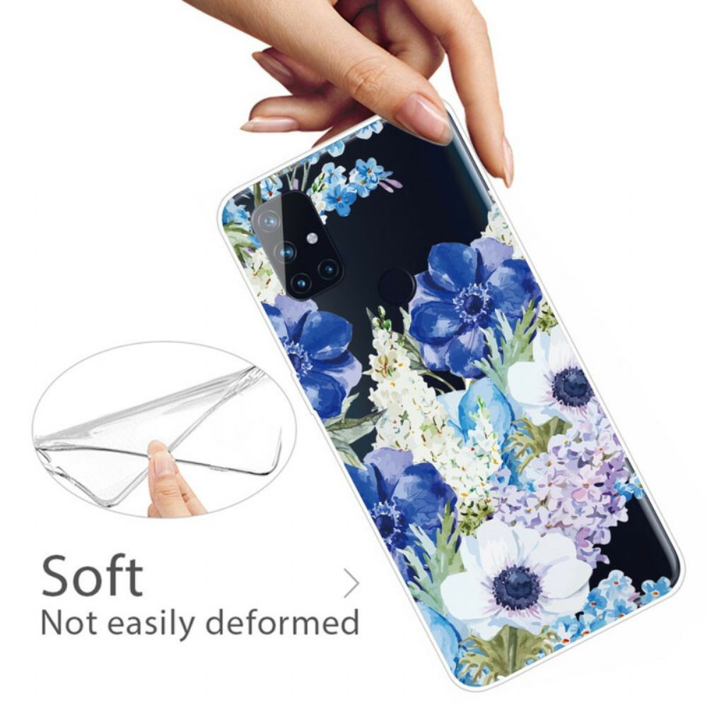 Telefoonhoesje voor OnePlus Nord N10 Aquarel Blauwe Bloemen Naadloos