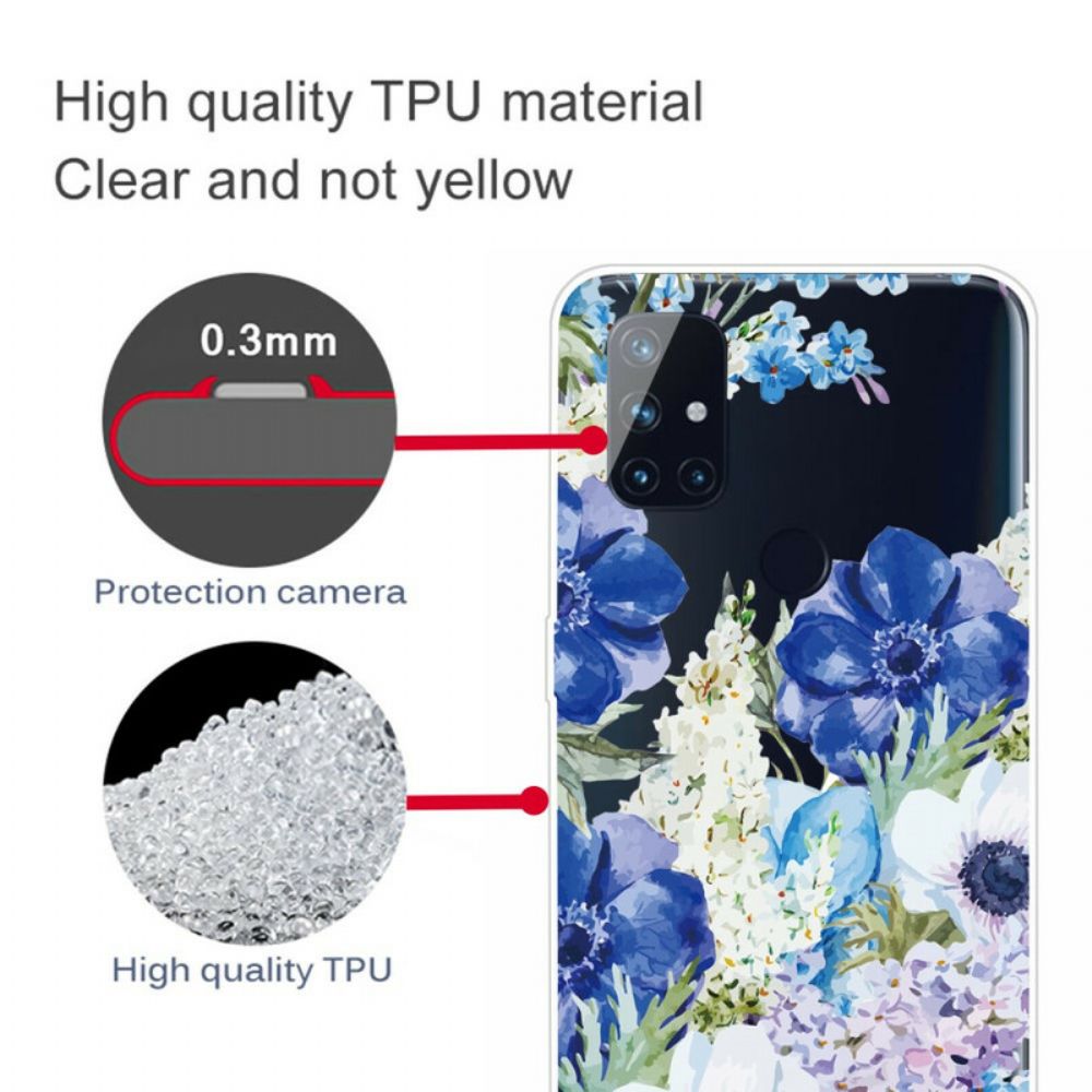 Telefoonhoesje voor OnePlus Nord N10 Aquarel Blauwe Bloemen Naadloos