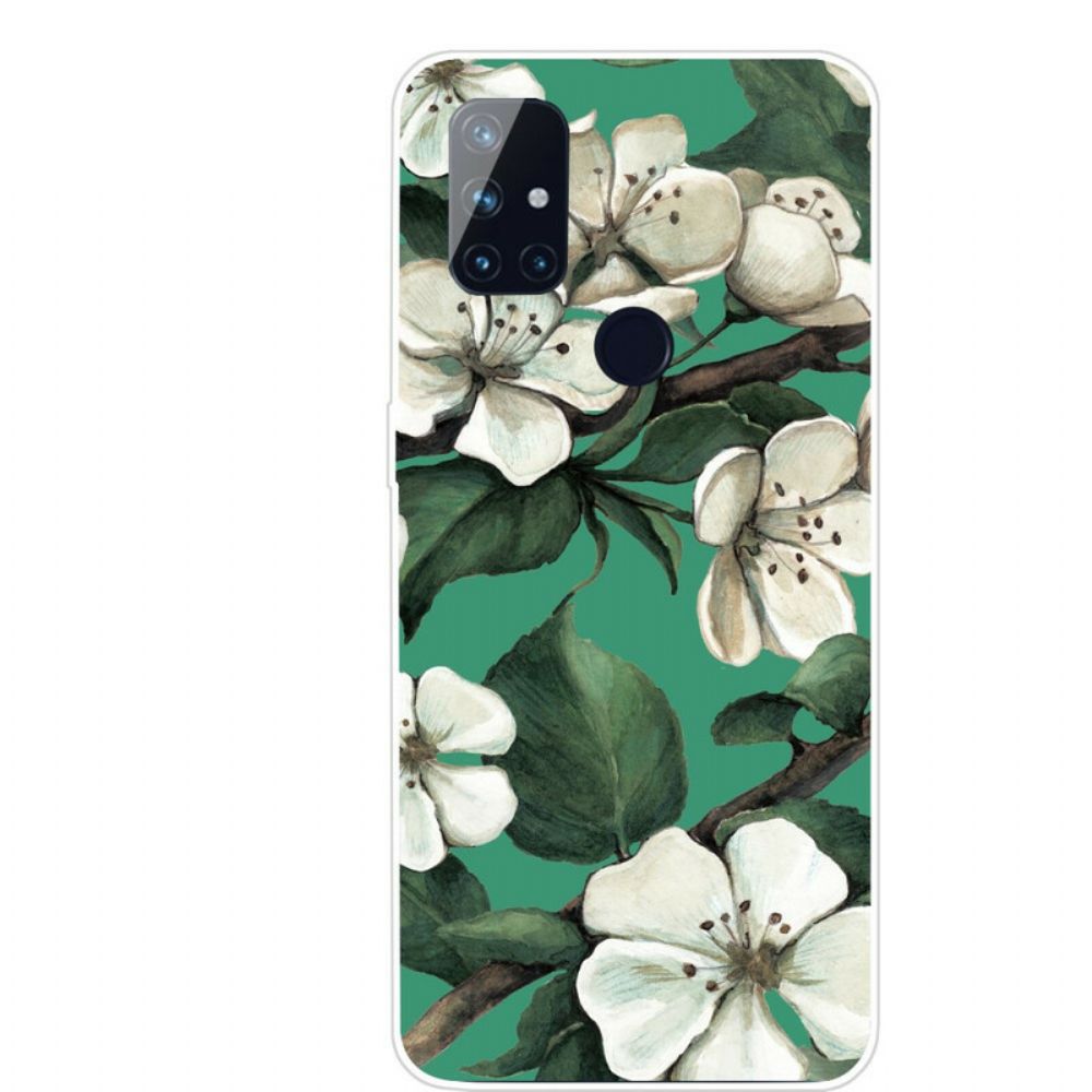 Telefoonhoesje voor OnePlus Nord N10 Geschilderde Witte Bloemen