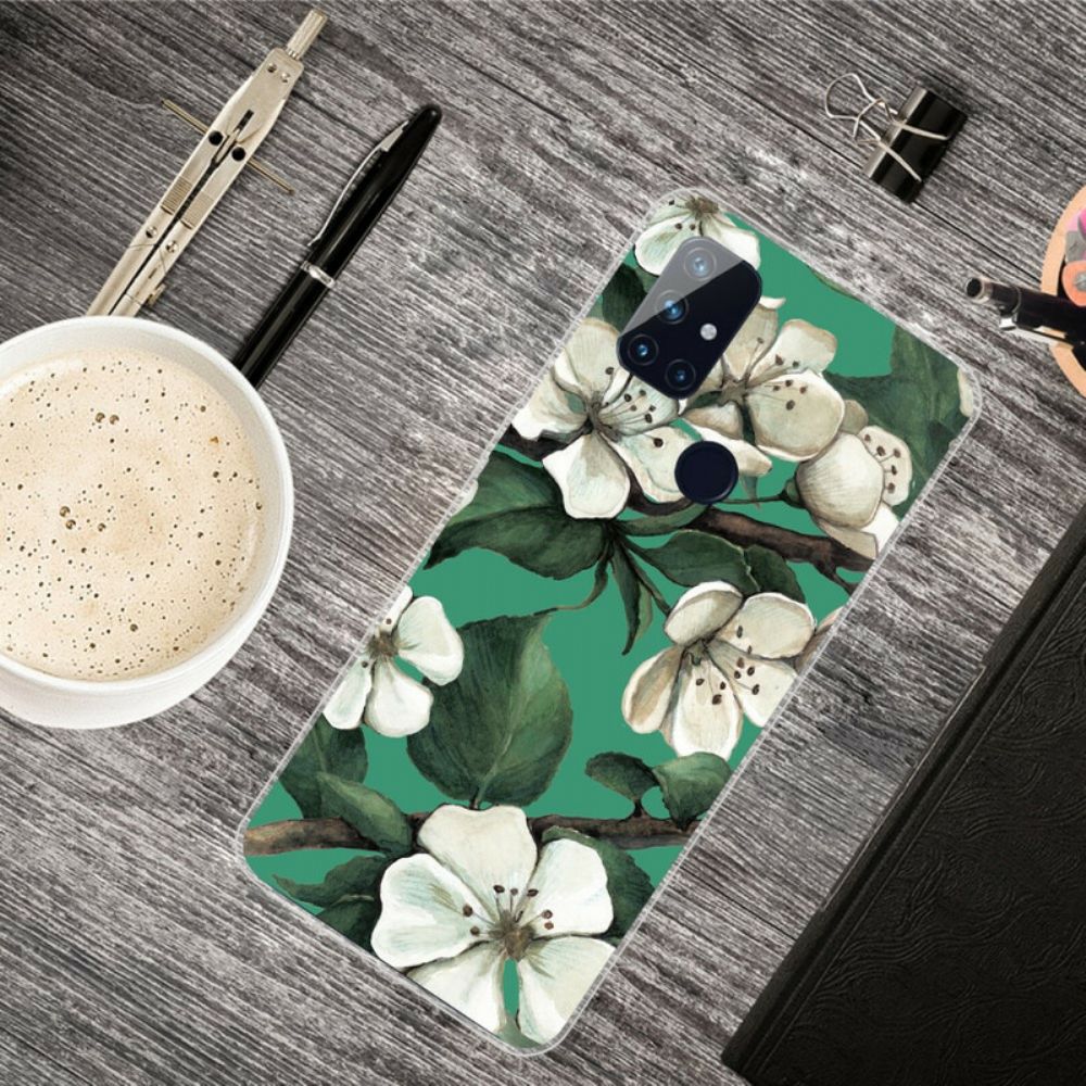 Telefoonhoesje voor OnePlus Nord N10 Geschilderde Witte Bloemen