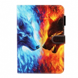 Leren Hoesje voor Samsung Galaxy Tab A 8" (2019) Vuur- En Ijswolf