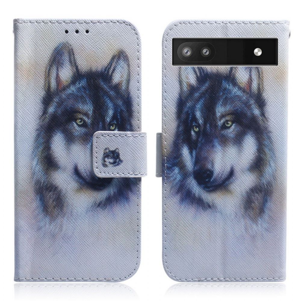 Flip Case voor Google Pixel 6A Aquarel Wolf