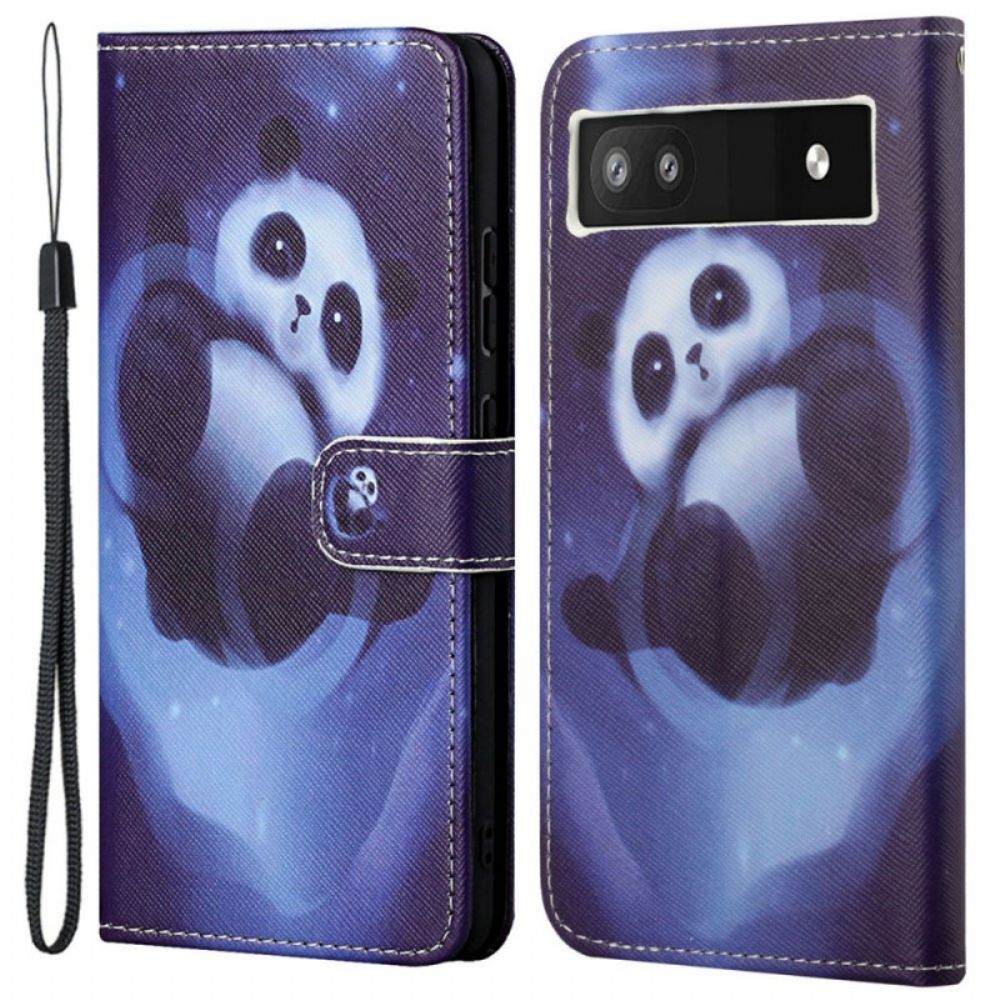 Folio-hoesje voor Google Pixel 6A Met Ketting Thong Space Panda