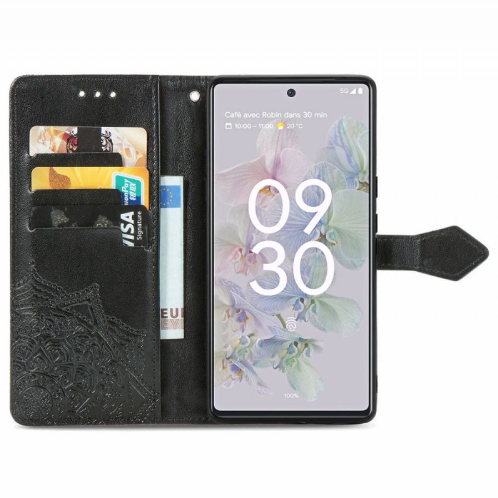 Folio-hoesje voor Google Pixel 6A Met Ketting Zonneband Mandala