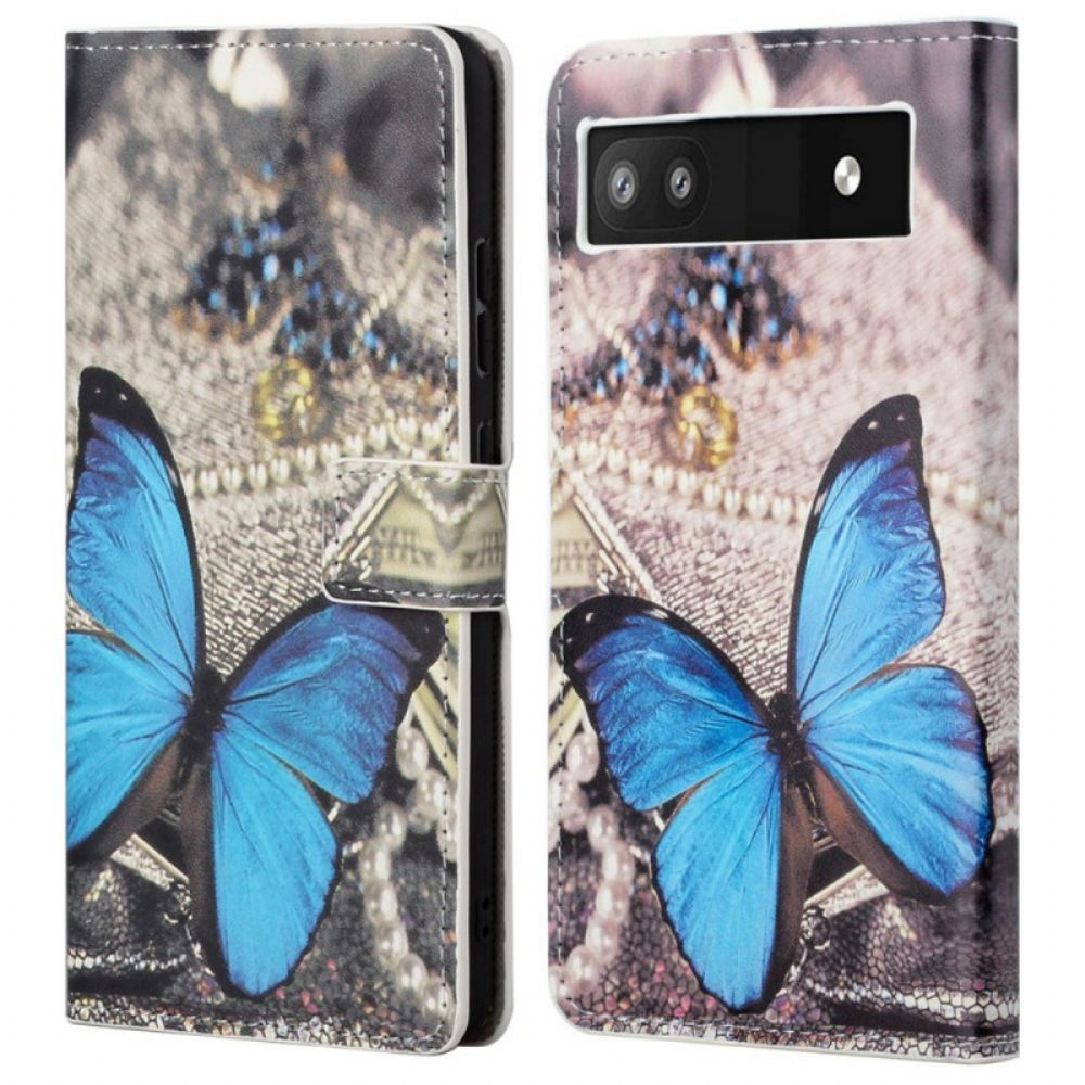 Leren Hoesje voor Google Pixel 6A Blauwe Vlinder