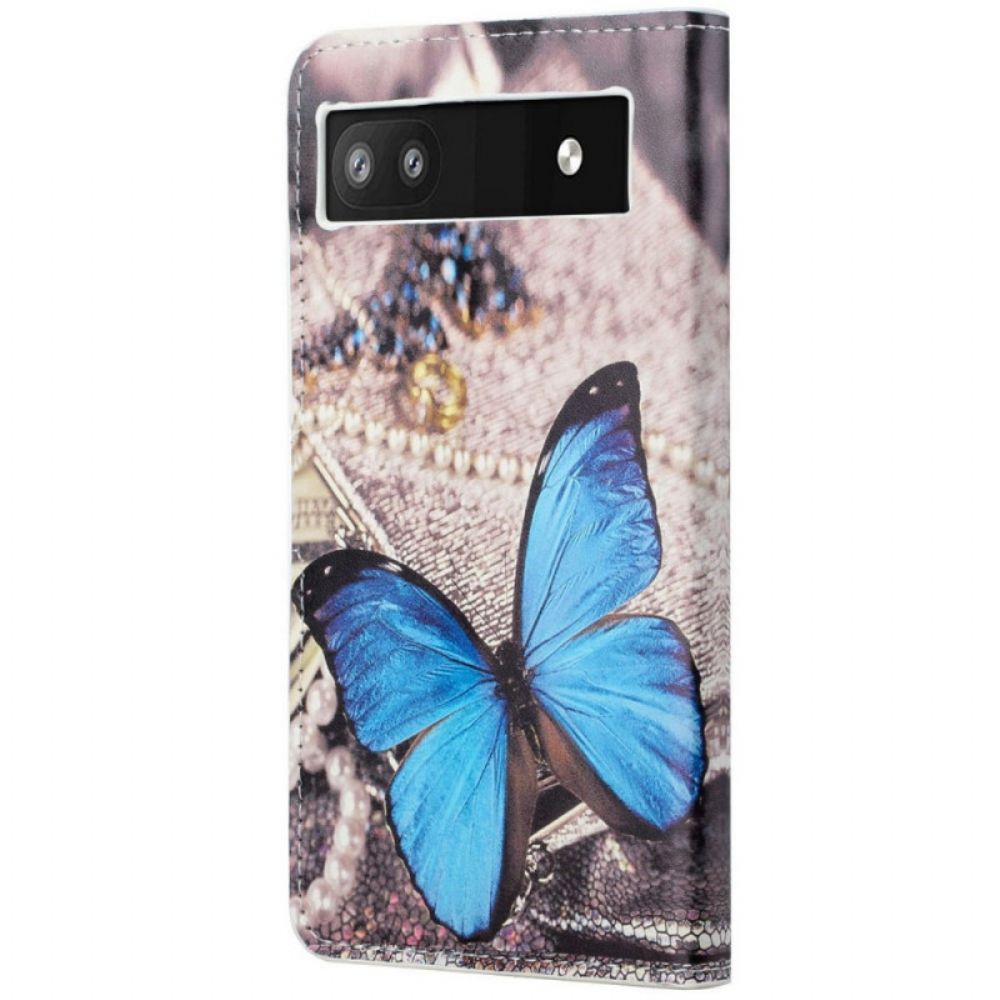 Leren Hoesje voor Google Pixel 6A Blauwe Vlinder