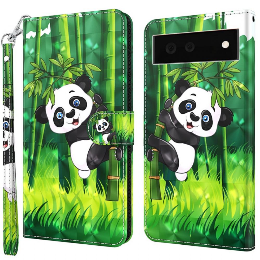 Leren Hoesje voor Google Pixel 6A Met Ketting Thong Panda