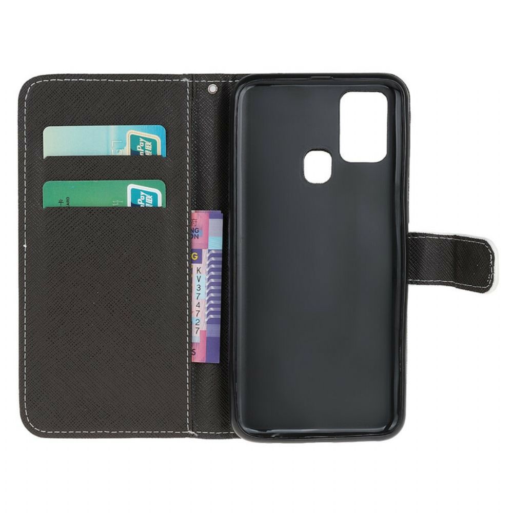 Folio-hoesje voor OnePlus Nord N100 Met Ketting Thong Luipaard