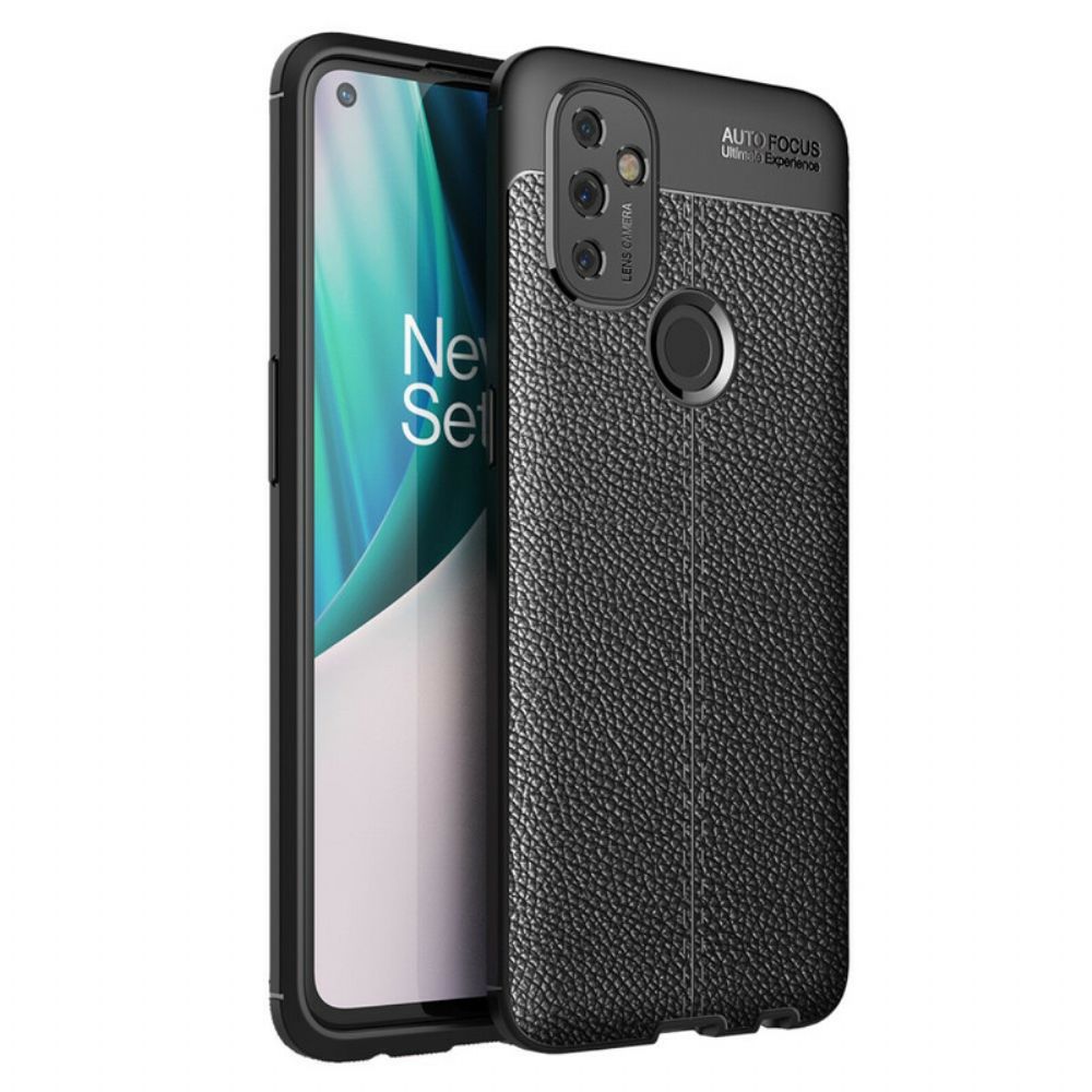 Telefoonhoesje voor OnePlus Nord N100 Dubbele Lijn Litchi Leder Effect