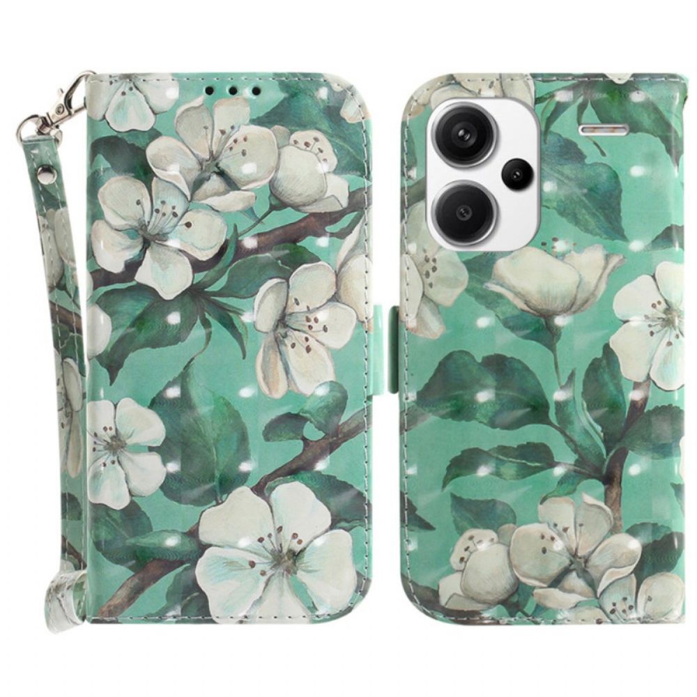 Bescherming Hoesje Xiaomi Redmi Note 13 Pro Plus 5g Aquarelbloemen Met Riempje