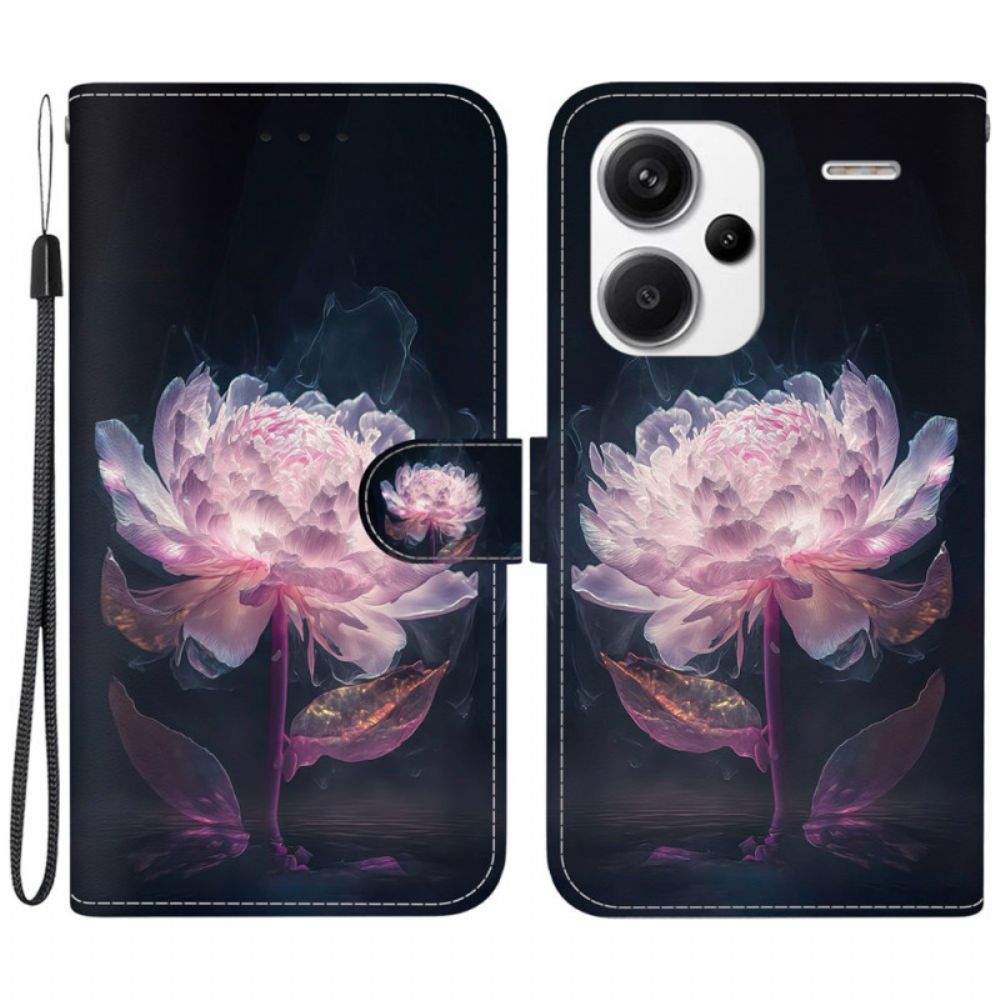 Folio-hoesje Xiaomi Redmi Note 13 Pro Plus 5g Telefoonhoesje Paarse Pioen Met Riem