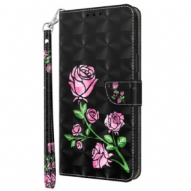 Folio-hoesje Xiaomi Redmi Note 13 Pro Plus 5g Telefoonhoesje Roze Bloemen Met Riem