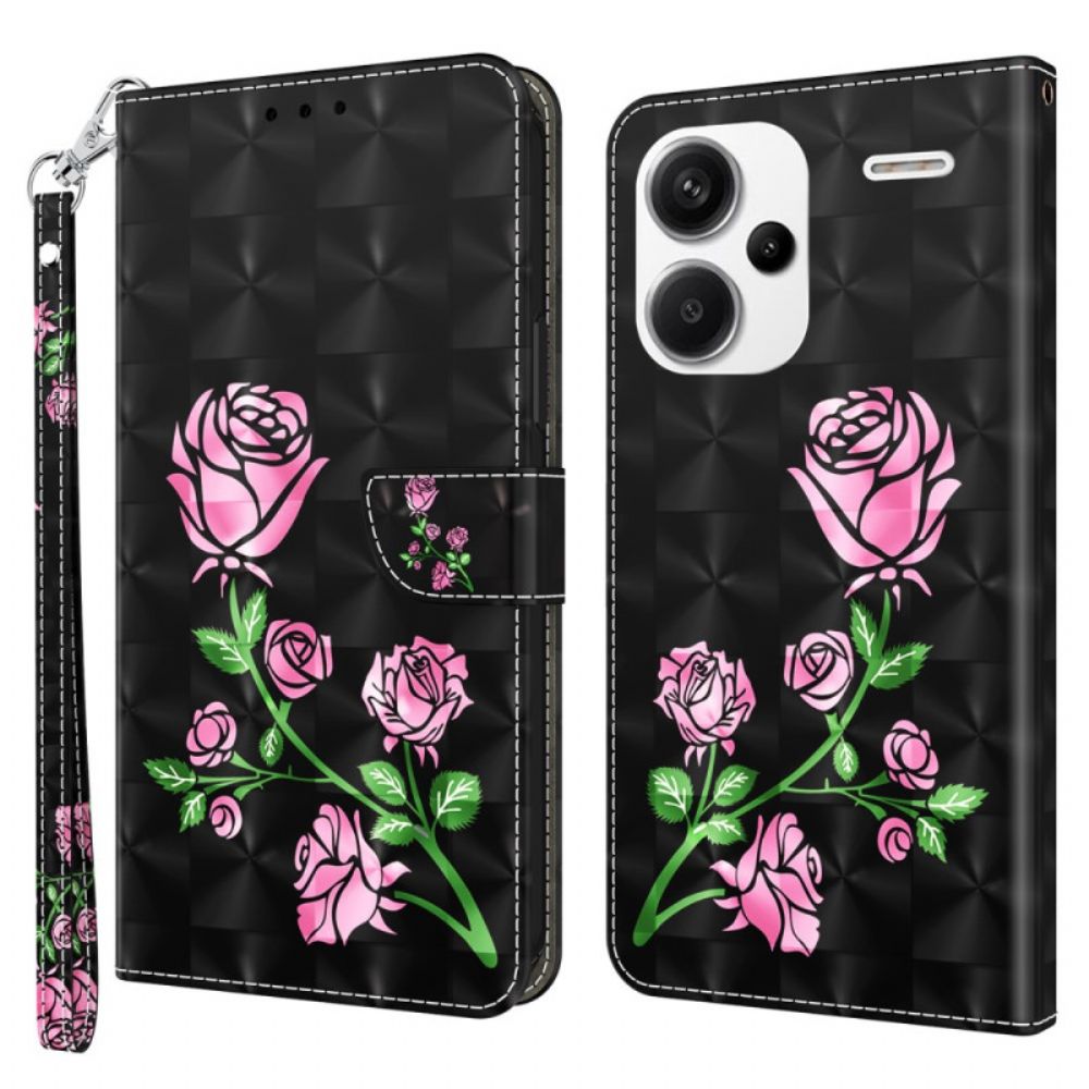 Folio-hoesje Xiaomi Redmi Note 13 Pro Plus 5g Telefoonhoesje Roze Bloemen Met Riem