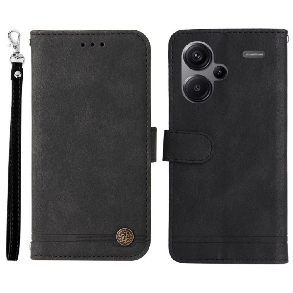 Leren Hoesje Voor Xiaomi Redmi Note 13 Pro Plus 5g Decoratieve Klinknagel Met Riempje