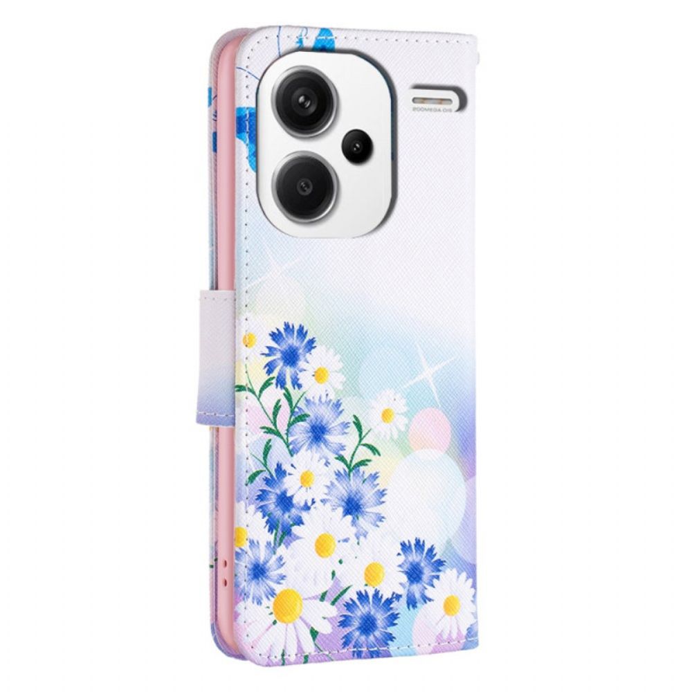 Leren Hoesje Voor Xiaomi Redmi Note 13 Pro Plus 5g Vlinders En Bloemen Aquarel