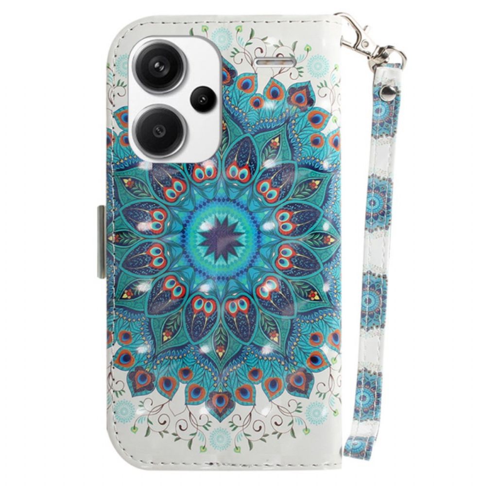 Leren Hoesje Xiaomi Redmi Note 13 Pro Plus 5g Groene Mandala Met Riempje