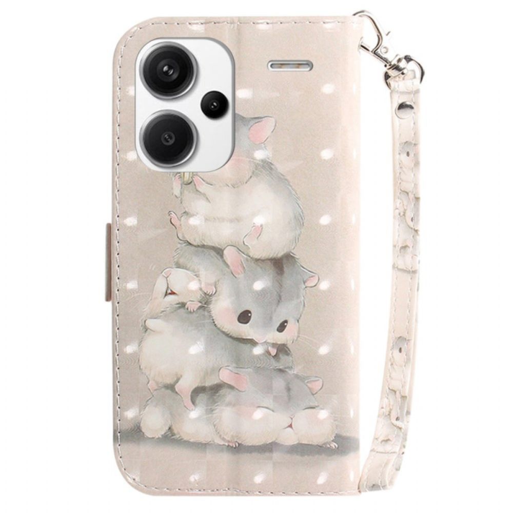 Leren Hoesje Xiaomi Redmi Note 13 Pro Plus 5g Hamsters Met Riem Bescherming Hoesje