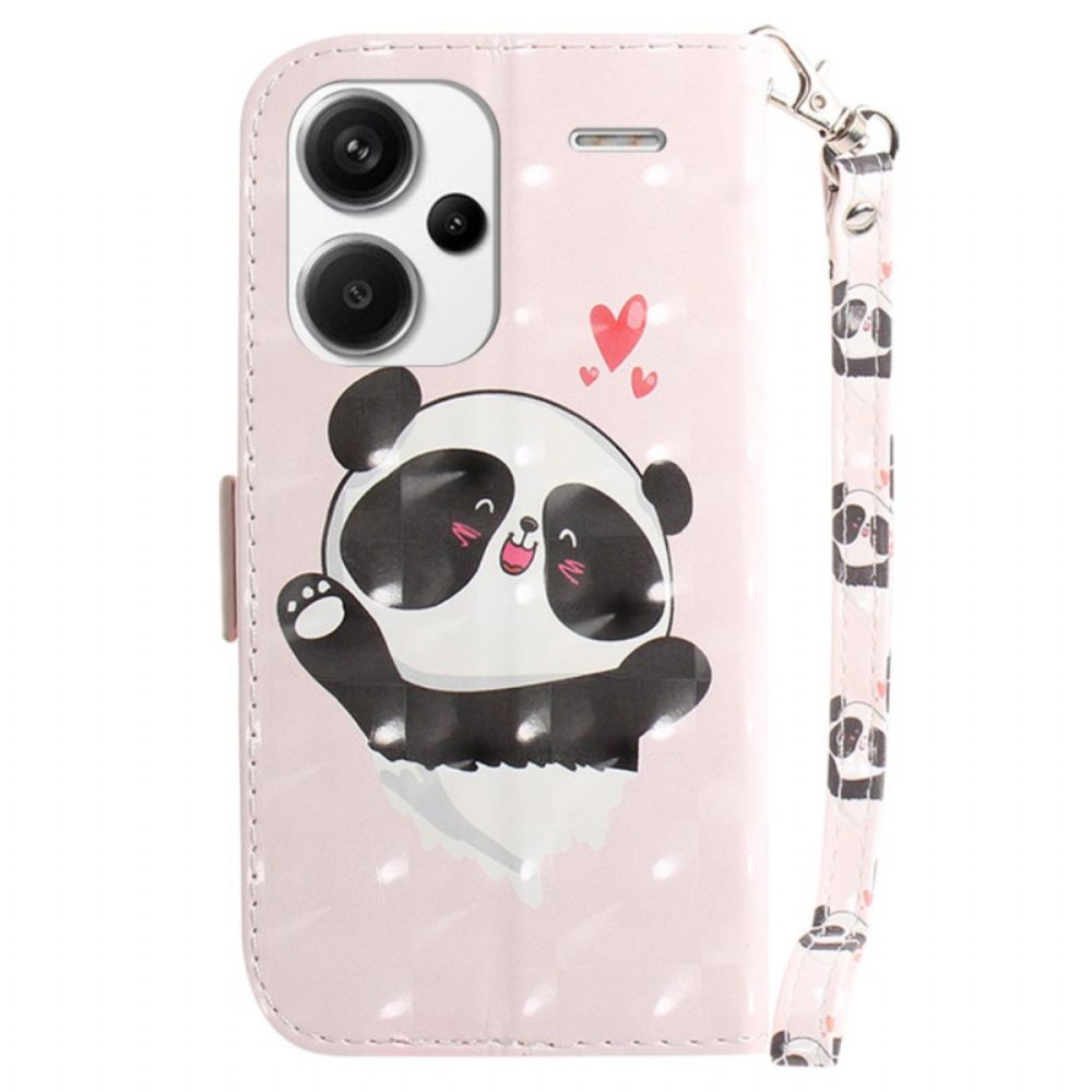 Leren Hoesje Xiaomi Redmi Note 13 Pro Plus 5g Panda Love Met Riempje Bescherming Hoesje