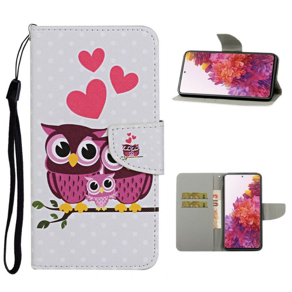 Flip Case voor Samsung Galaxy S20 FE Uilenfamilie Met Lanyard