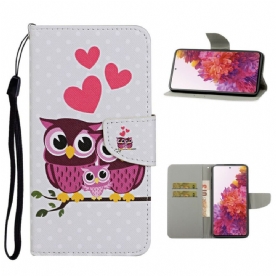 Flip Case voor Samsung Galaxy S20 FE Uilenfamilie Met Lanyard