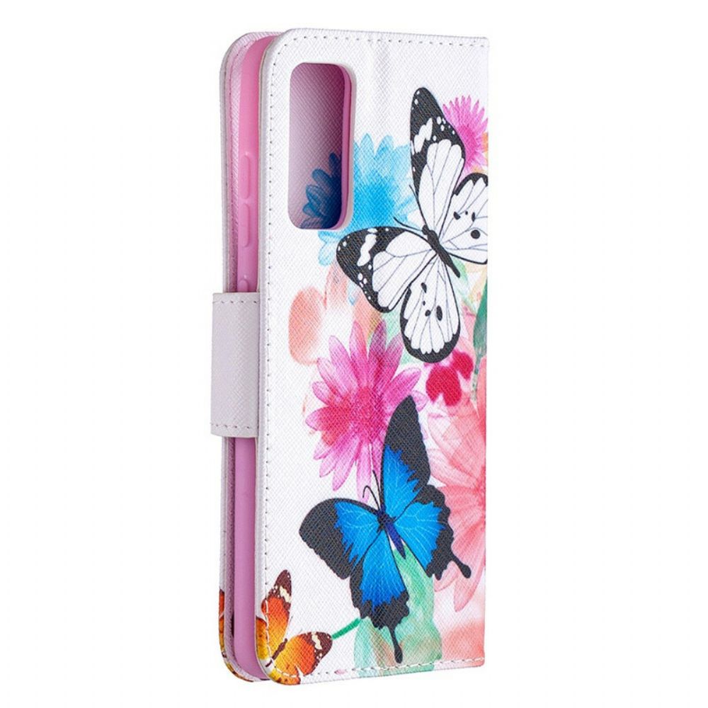 Folio-hoesje voor Samsung Galaxy S20 FE Geschilderde Vlinders En Bloemen