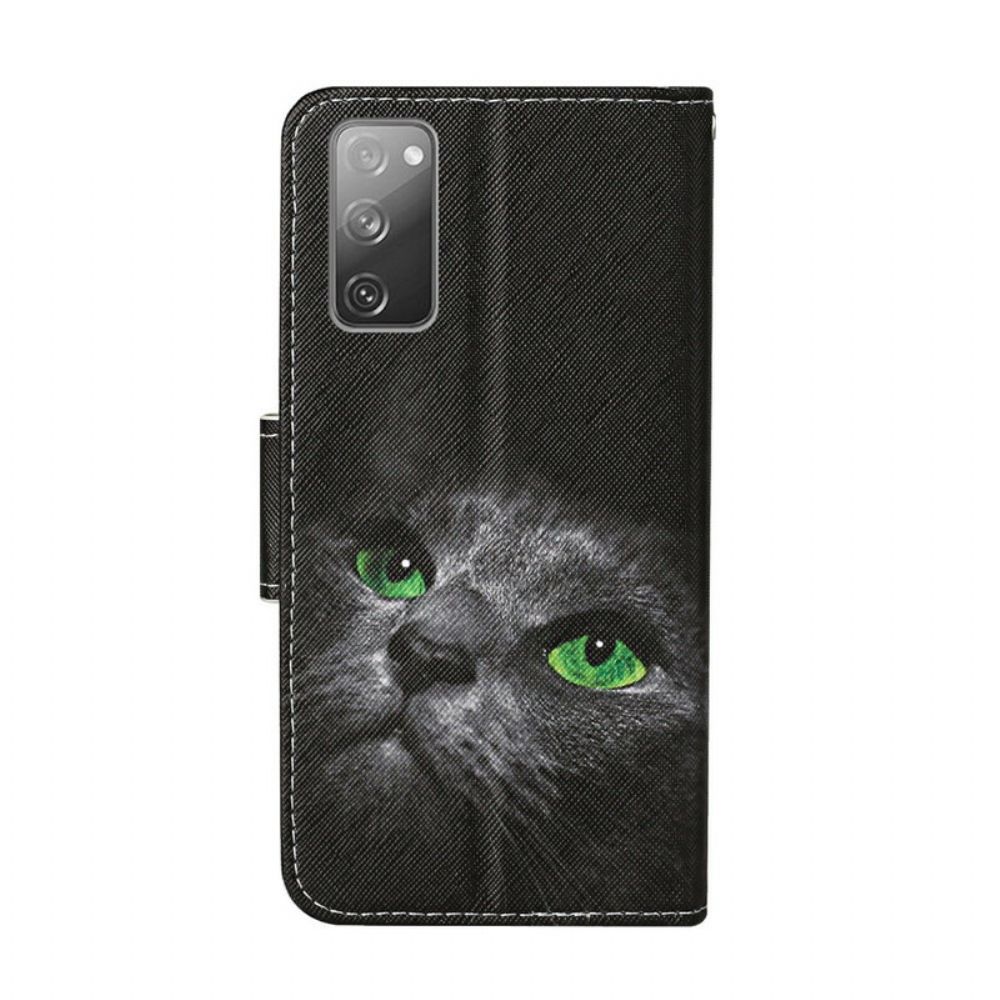 Folio-hoesje voor Samsung Galaxy S20 FE Kat Met Groene Ogen En Koord