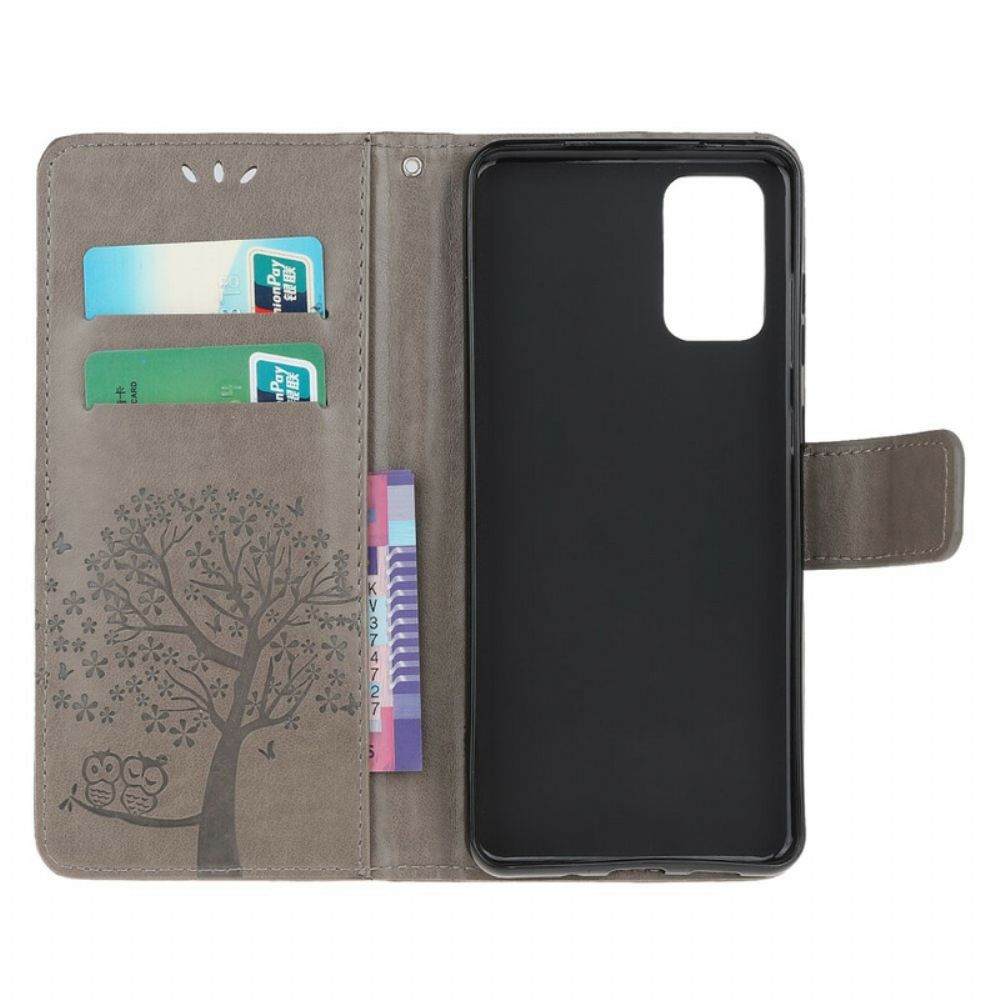 Folio-hoesje voor Samsung Galaxy S20 FE Met Ketting Boom En Uilen Met Bandjes