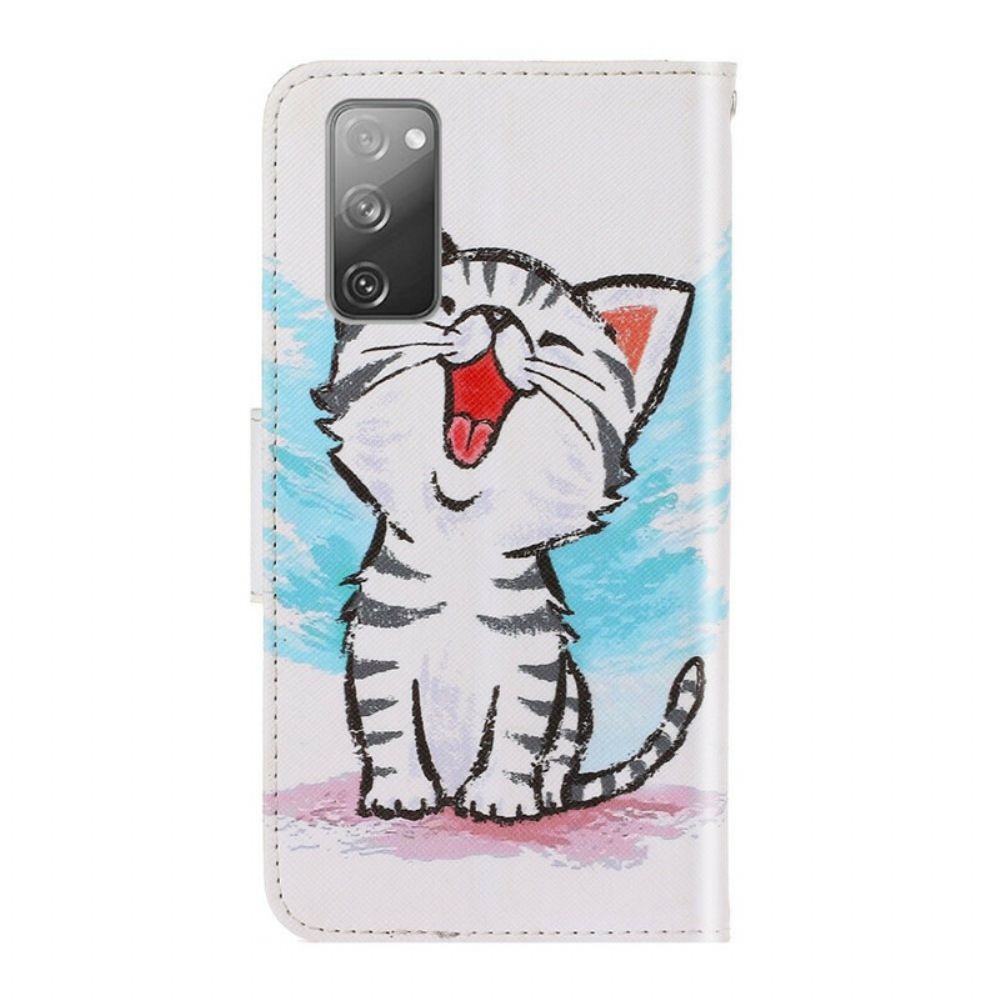 Folio-hoesje voor Samsung Galaxy S20 FE Met Ketting Thong Kleur Kitten