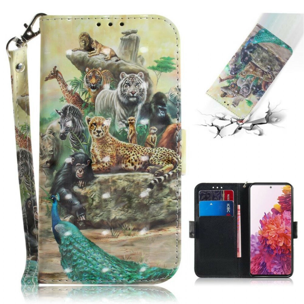 Folio-hoesje voor Samsung Galaxy S20 FE Met Ketting Thong Safari Dieren