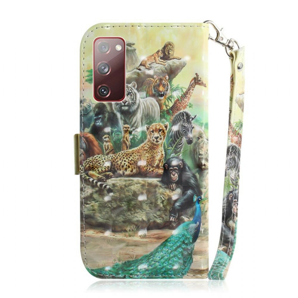 Folio-hoesje voor Samsung Galaxy S20 FE Met Ketting Thong Safari Dieren